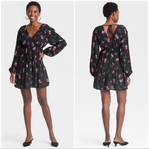 A New Day Women’s Babydoll Mini Dress M Fall Floral Whimsigoth Boho Soft Goth
